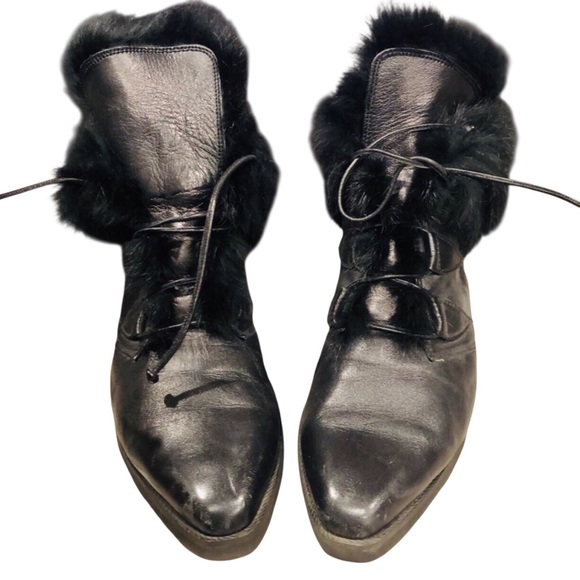 Stuart Weitzman Fur Lined Pointy Toe Ankle Booties